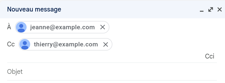 message contenant un email en destinataire et un email mis en copie CC